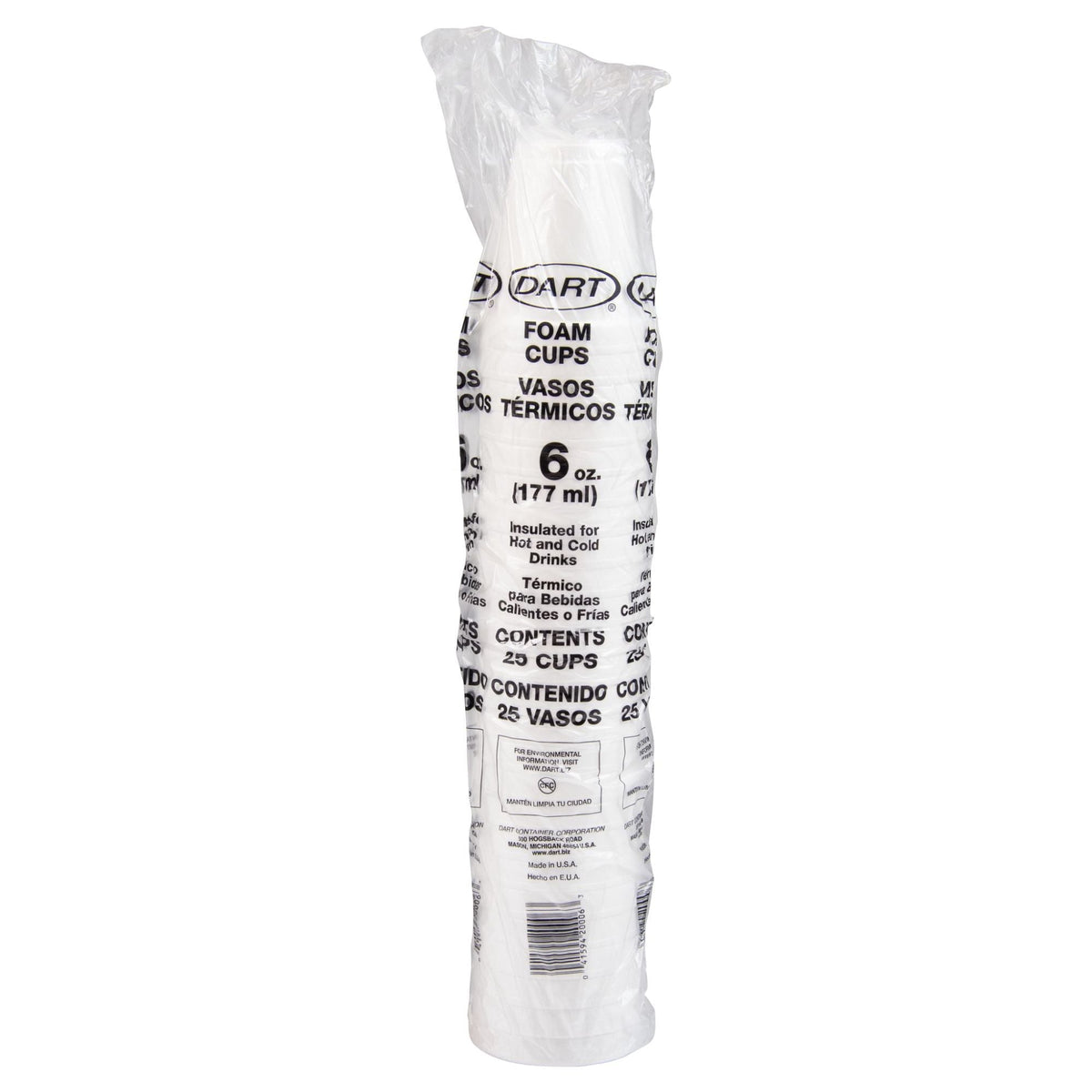 Dart 6 oz White Insulated Foam Cups, 1000 Count – 6J6 – sleeve packaging