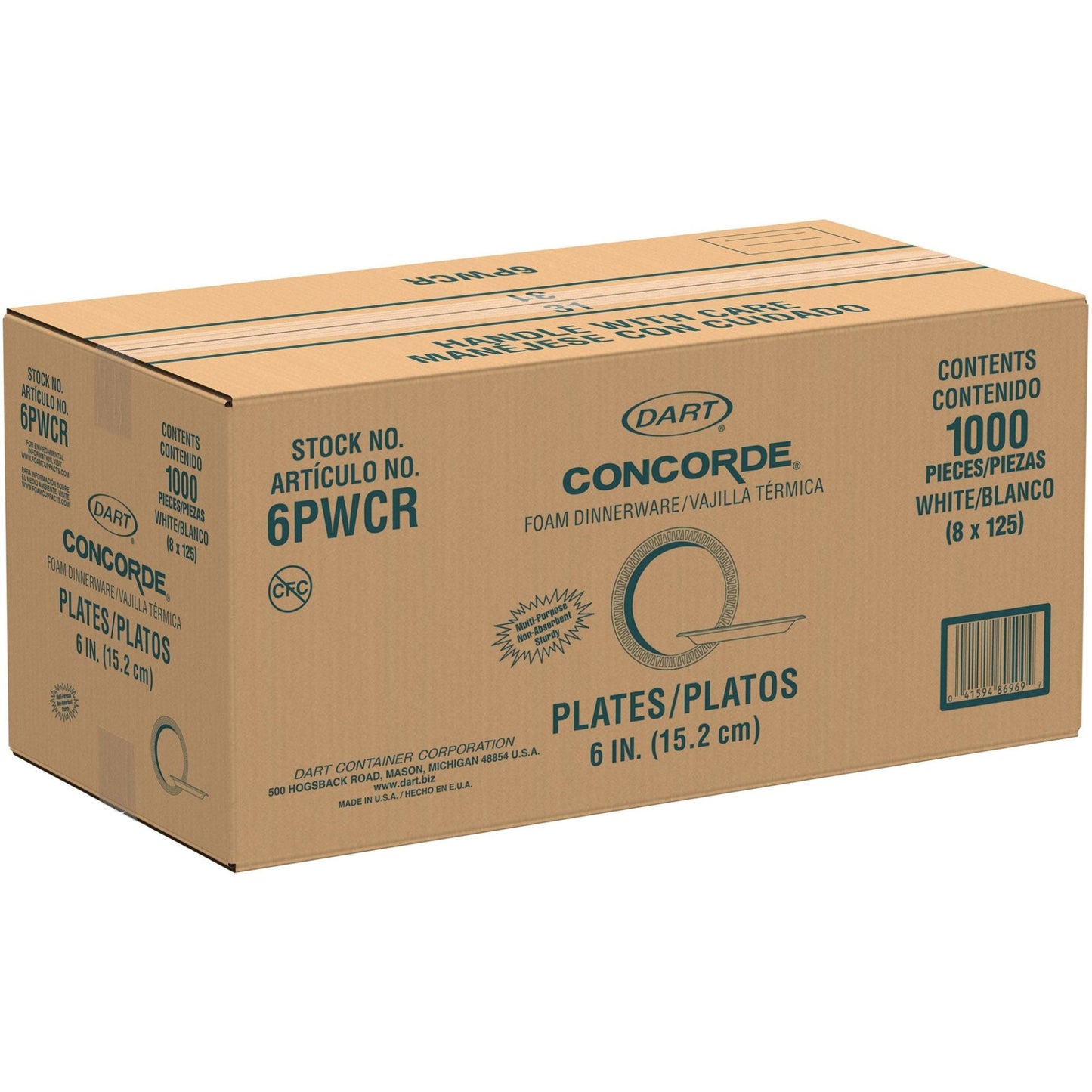 White Non-Laminated Concorde Round Foam Plate (1000) | Dart 6PWCR