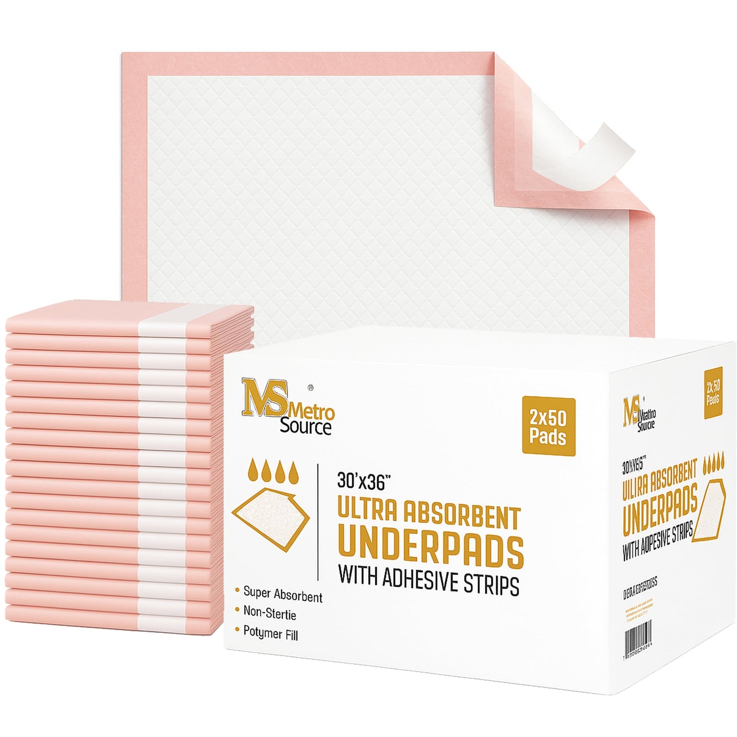 Metro Source 30”x36” [100-Count] Ultra Absorbent Chux Incontinence Bed Pads Disposable Adult with Adhesive Tape, Pe – product image 1