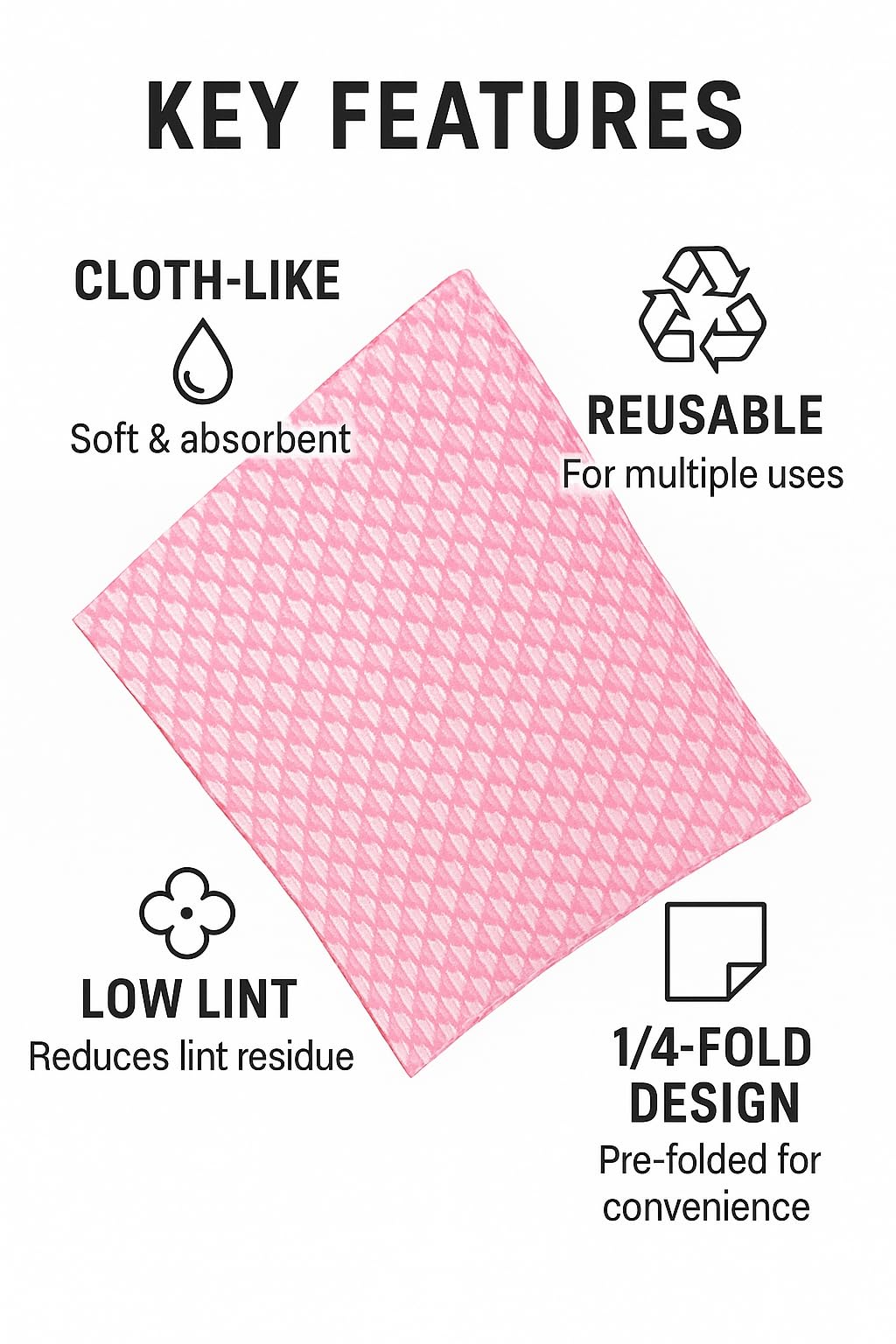 Metro Source 13" x 23" Pink Diamond-Pattern Reusable Foodservice Towels – Cloth-Like Low-Lint 1/4-Fold Cleaning Wip – product image 6