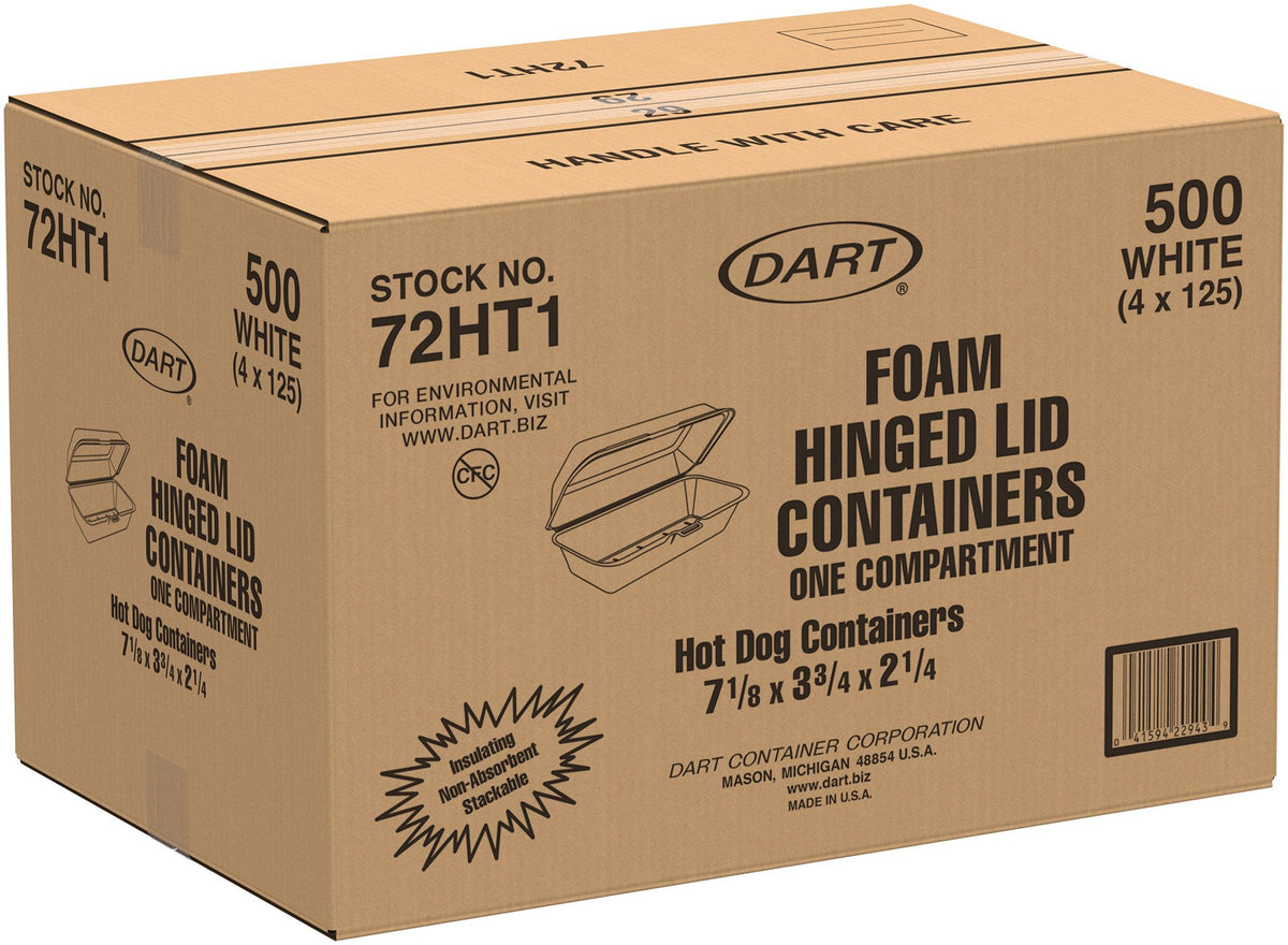 Dart 7.13 x 3.75 in White 7 x 3 in EPS Foam Hot Dog Containers, 500 Count – 72HT1
