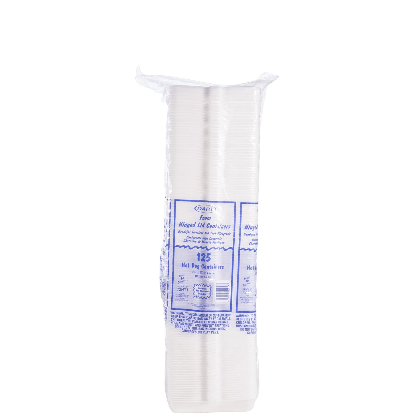 Dart 7.13 x 3.75 in White 7 x 3 in EPS Foam Hot Dog Containers, 500 Count – 72HT1
