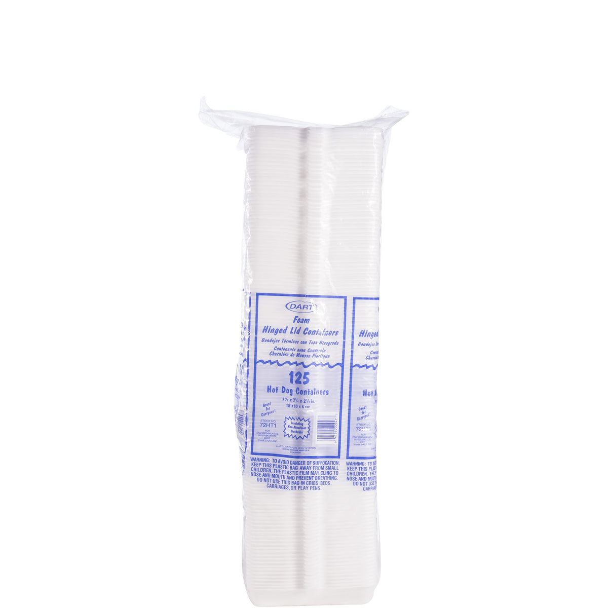 Dart 7.13 x 3.75 in White 7 x 3 in EPS Foam Hot Dog Containers, 500 Count – 72HT1