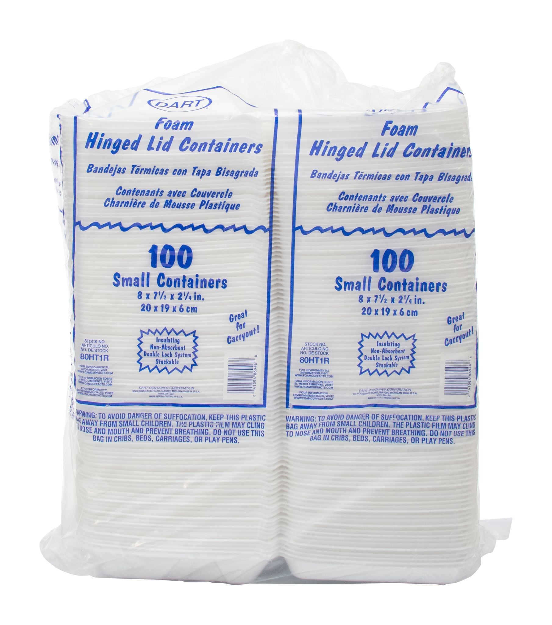 Dart 8 in White XPS Foam Containers, 200 Count – 80HT1R