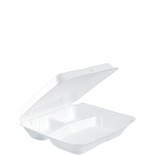 Dart 8 in White XPS Foam 3-Compartment Containers, 200 Count – 80HT3R