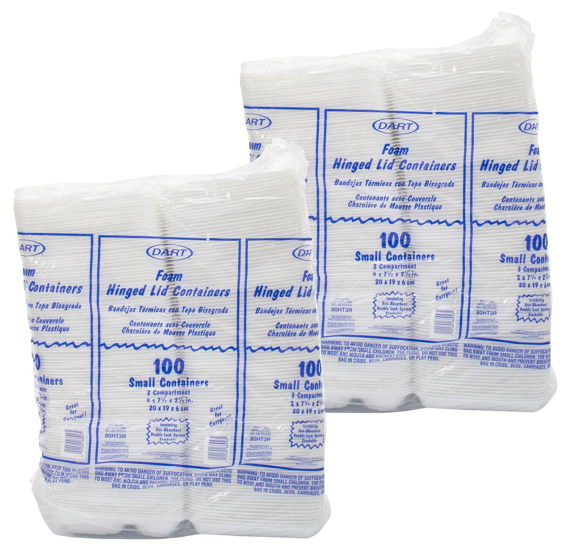 Dart 8 in White XPS Foam 3-Compartment Containers, 200 Count – 80HT3R