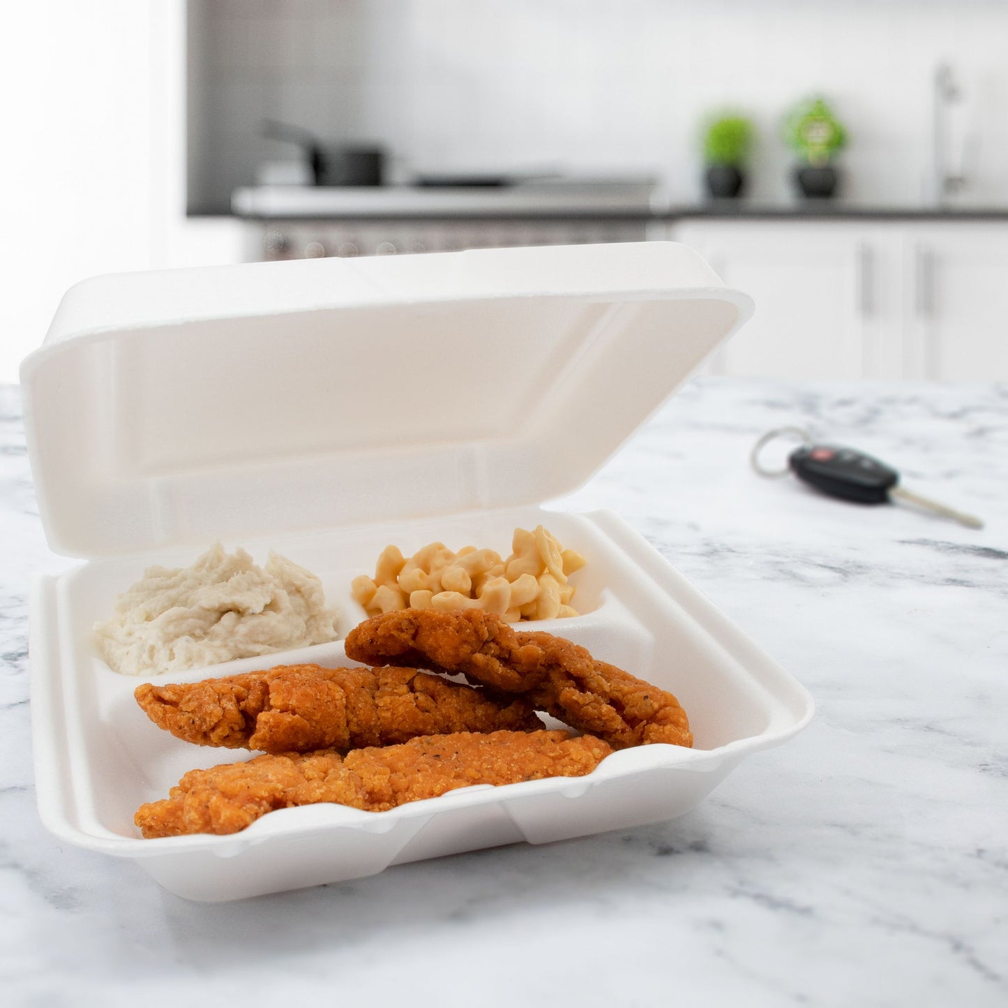 Dart 8 in White XPS Foam 3-Compartment Containers, 200 Count – 80HT3R