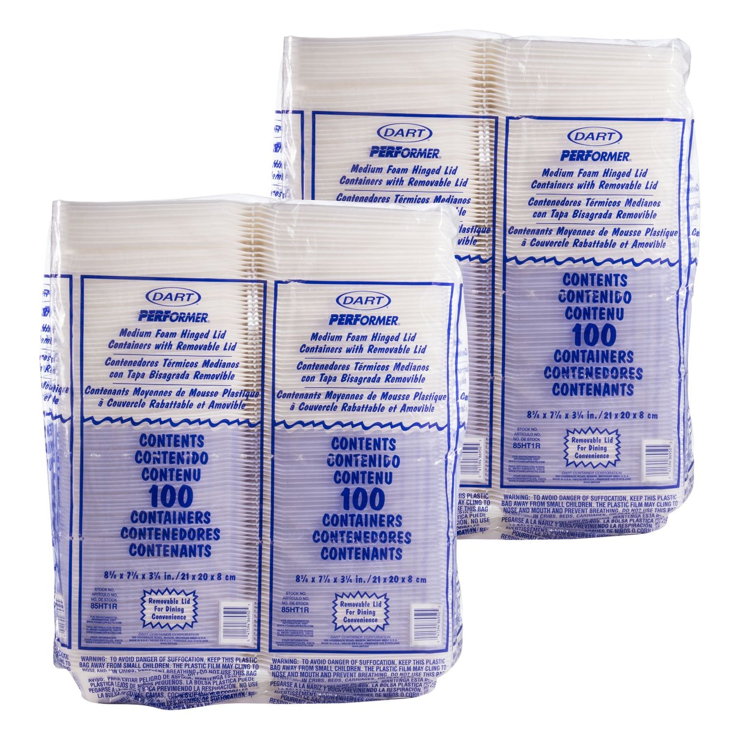Dart 8.50 in White 8.5 in XPS Foam Containers with Removable Lid, 200 Count – 85HT1R