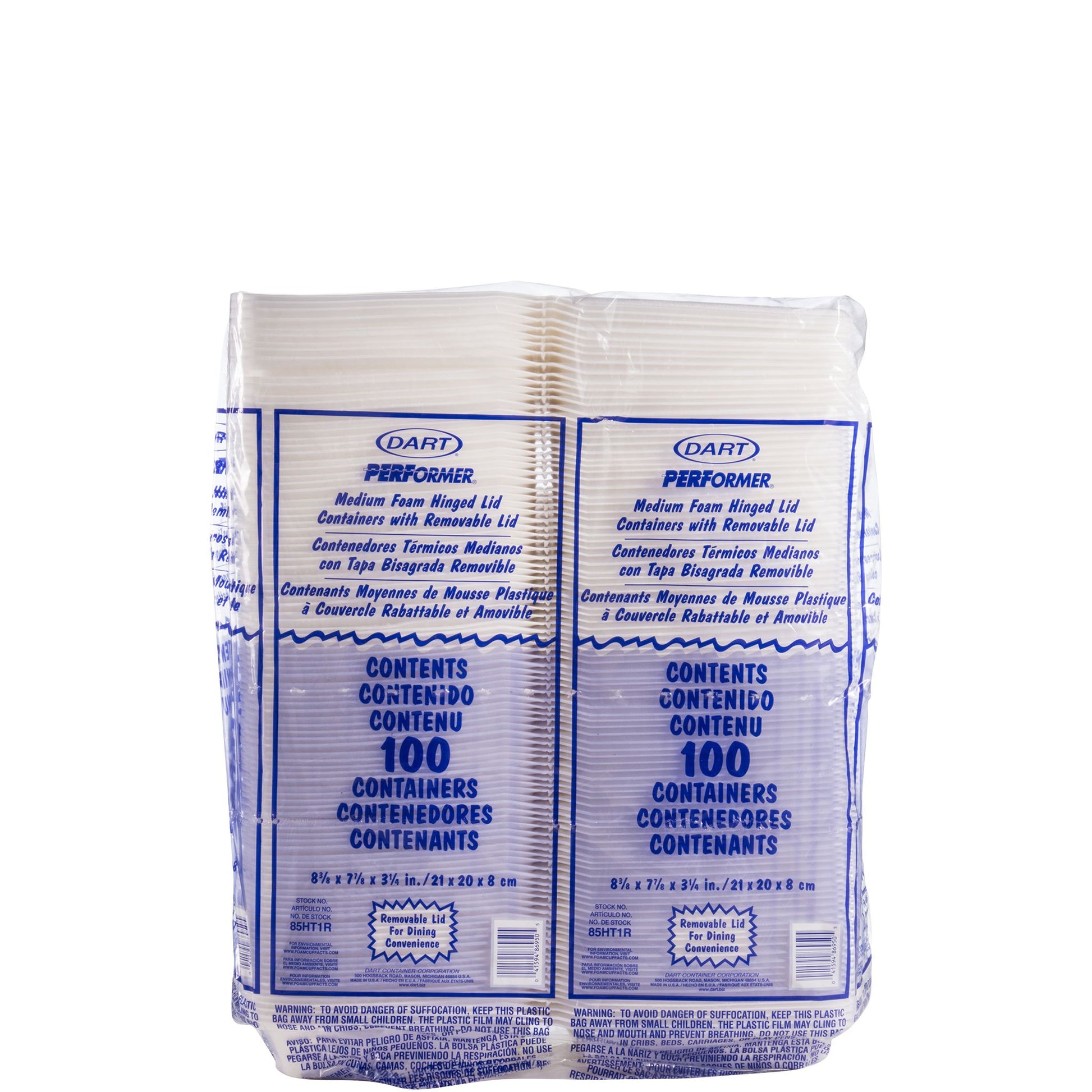 Dart 8.50 in White 8.5 in XPS Foam Containers with Removable Lid, 200 Count – 85HT1R
