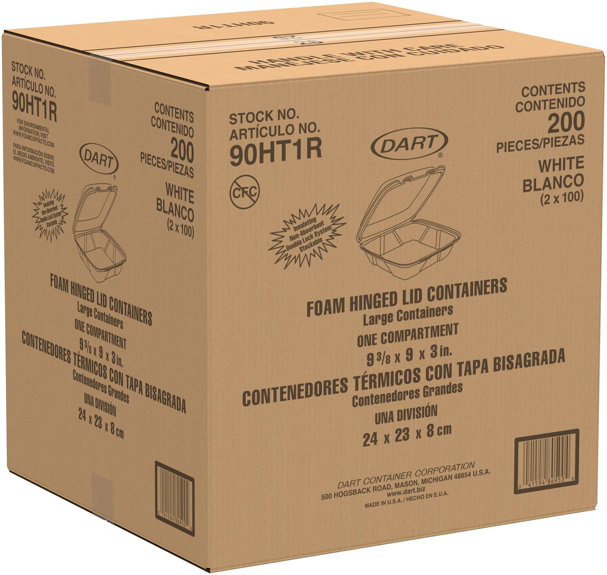 Dart 9 in White XPS Foam Containers, 200 Count – 90HT1R