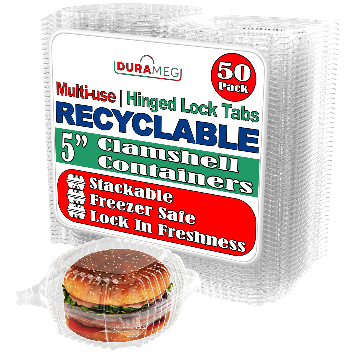 DURAMEG clear OPS hinged-lid sandwich container with sandwich