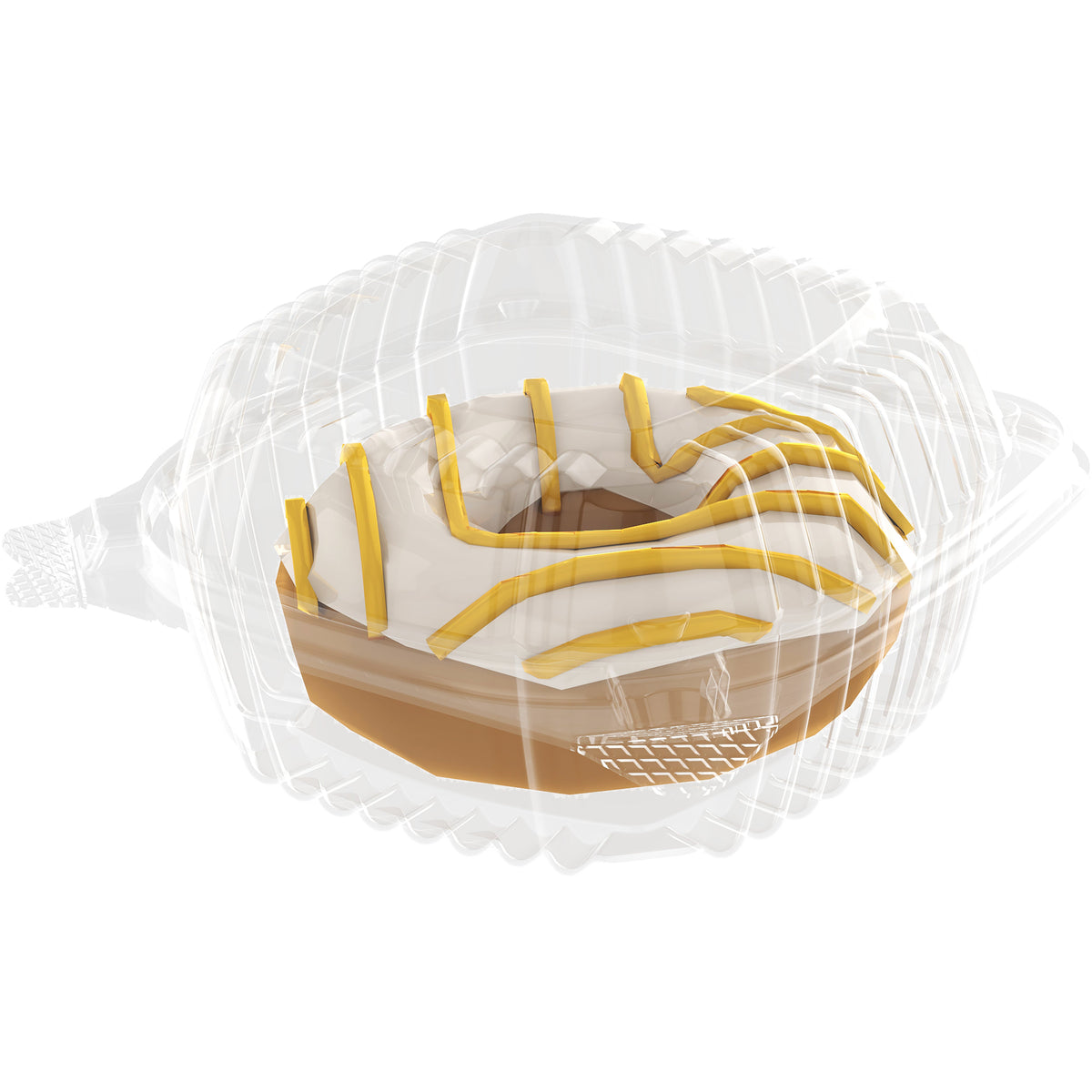Clear hinged-lid container for donut packaging