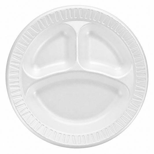 Dart 10 in White 10.25 in XPS Laminated Foam 3-Compartment Plates, 500 Count – 10CPWQR