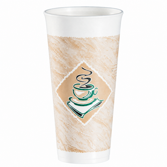 Dart 24 oz Stock Printed EPS Foam Cups - Café G® - Green, 500 Count – 24X16G