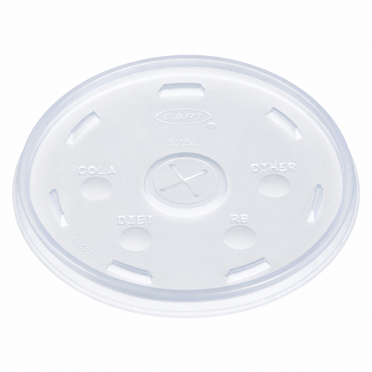 Dart 32 oz translucent HIPS straw-slotted lids, 500 count – 32SL