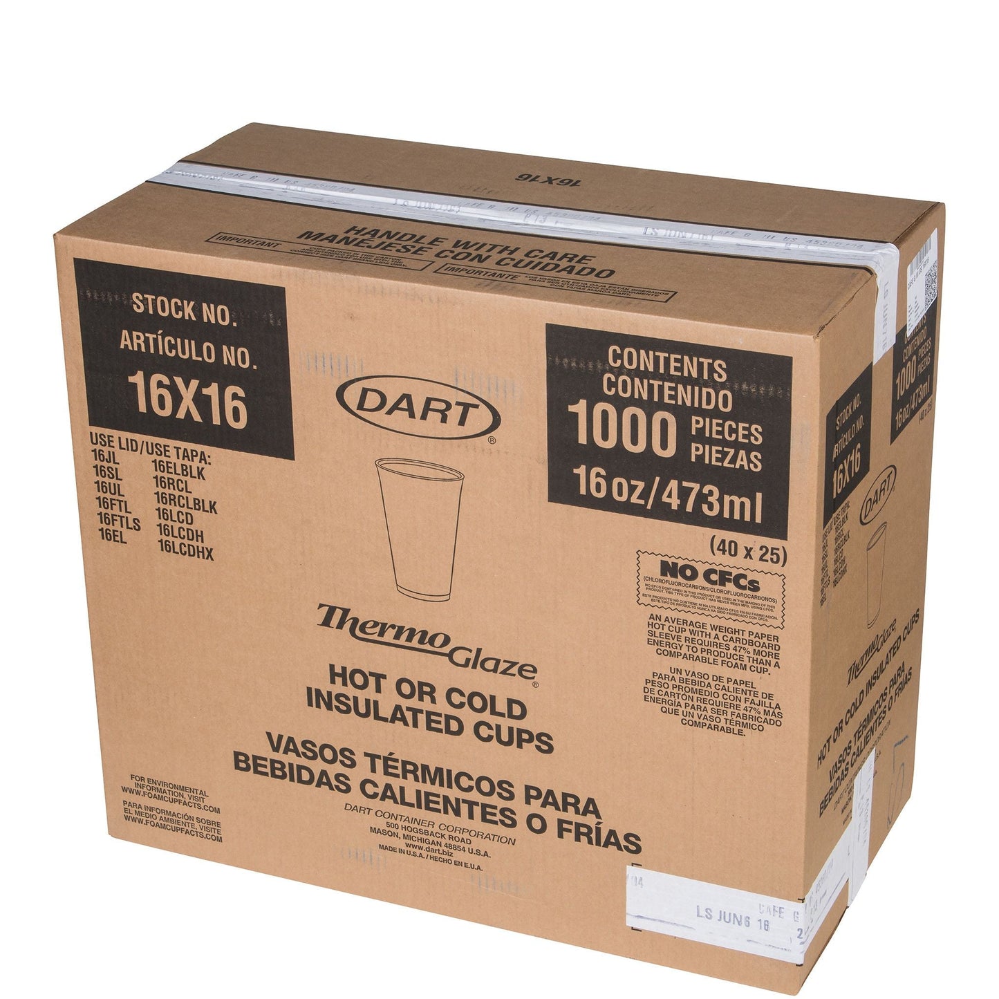 ThermoGlaze Insulated Foam Cups 16 oz 1000 Count - Disposable Café G® | Dart 16X16G