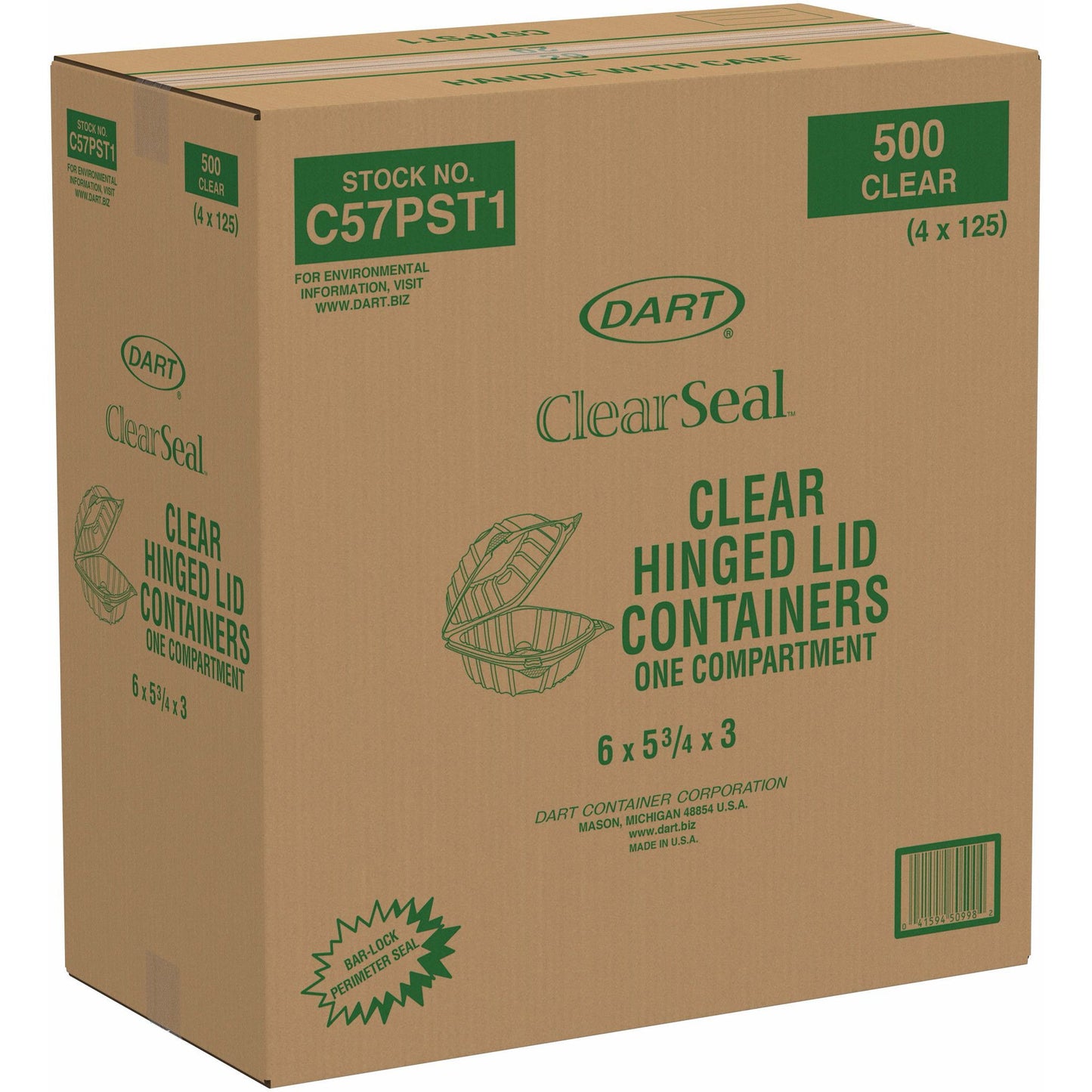 Clear Hinged Lid 6" Plastic Sandwich Containers (500 Pack) | Dart C57PST1 ClearSeal®
