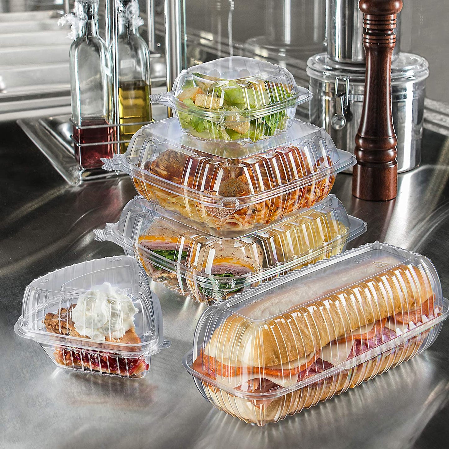 Clear Hinged Lid 6" Plastic Sandwich Containers (500 Pack) | Dart C57PST1 ClearSeal®