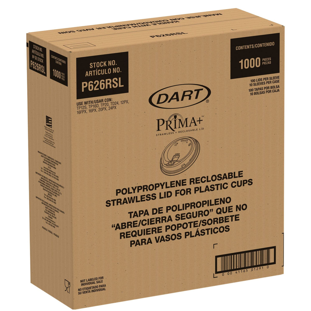 Solo Reclosable Strawless Lids for 12–26 oz Cups, 1000 Count – P626RSL – case packaging