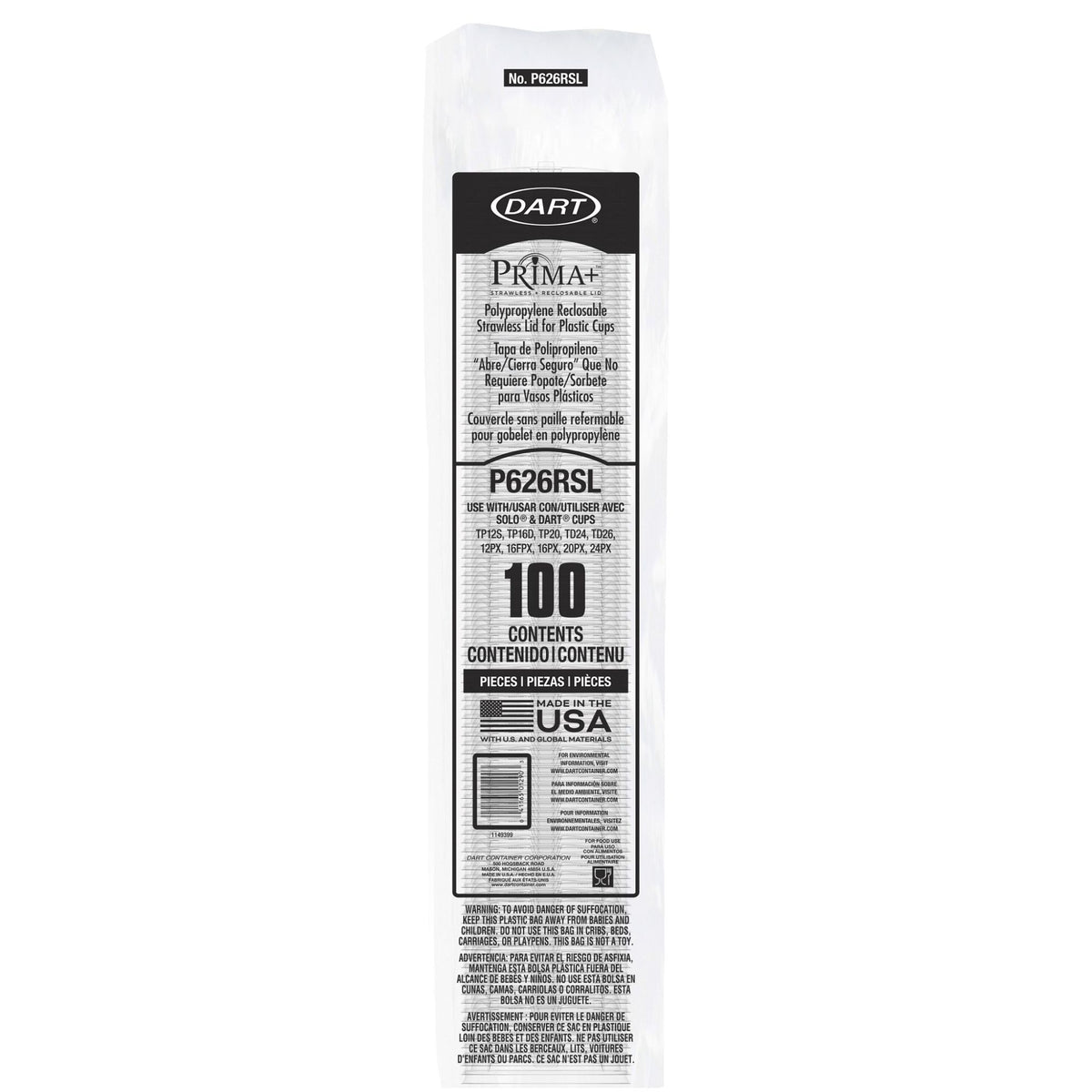 Solo Reclosable Strawless Lids for 12–26 oz Cups, 1000 Count – P626RSL – sleeve packaging