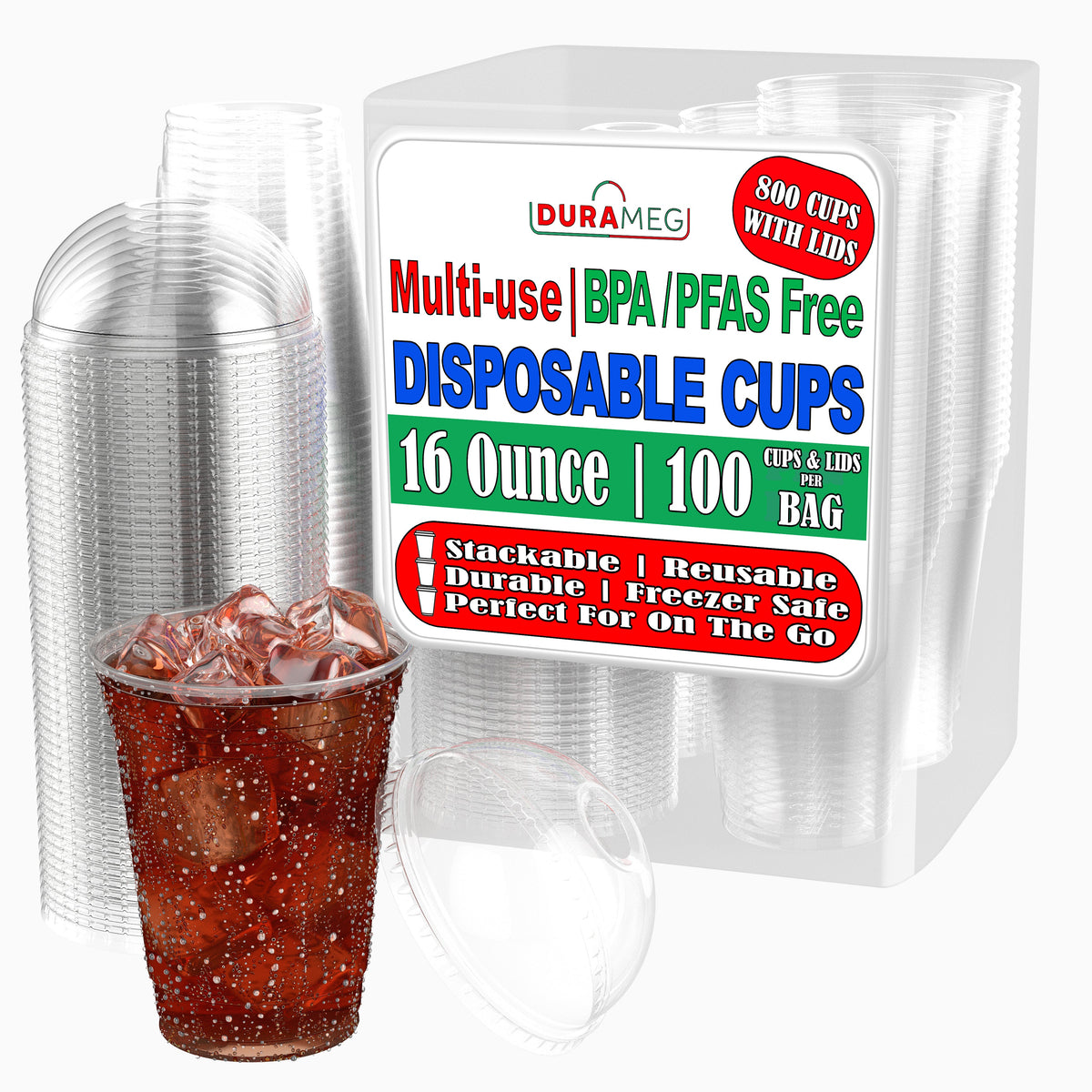 DURAMEG 16 oz Clear PET Cups with Dome Lids, 800 Count — main product image