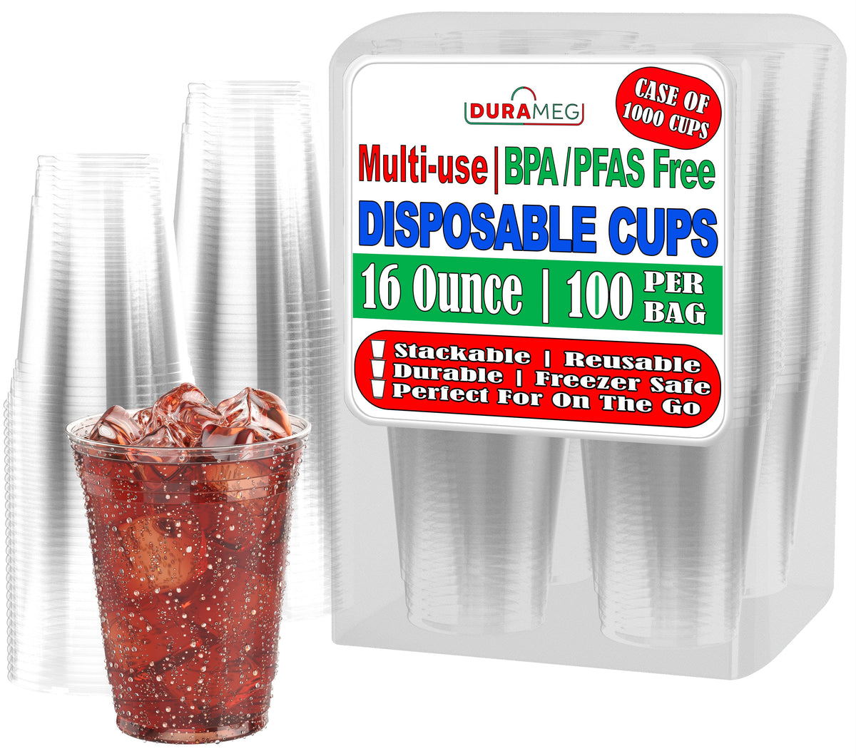 DURAMEG 16 oz Clear PET Cups, 1,000 Count — main product image