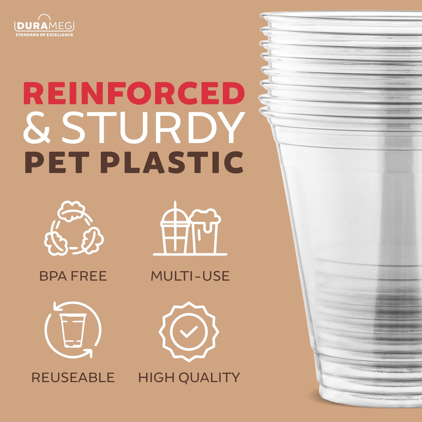 Large Party Plastic Cups with Straw-Slot Flat Lids 12 oz 100 Count - Crystal Clear Disposable Party Cups
