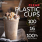 Large Party Plastic Cups 16 oz 100 Count - Crystal Clear Disposable Party Cups