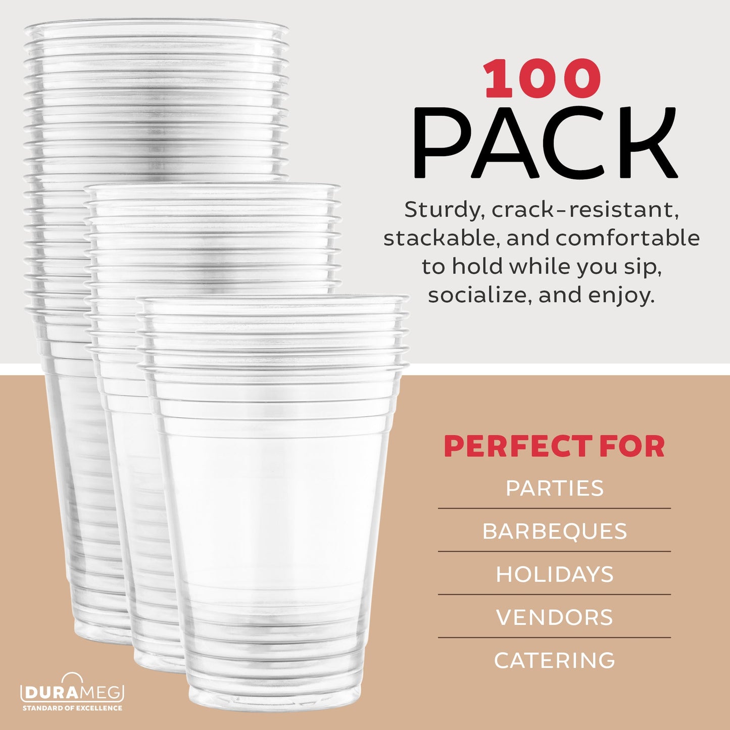 Large Party Plastic Cups 16 oz 100 Count - Crystal Clear Disposable Party Cups