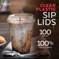 Large Party Plastic Cups with Strawless Sip Lids 12 oz 100 Count - Crystal Clear Disposable Party Cups