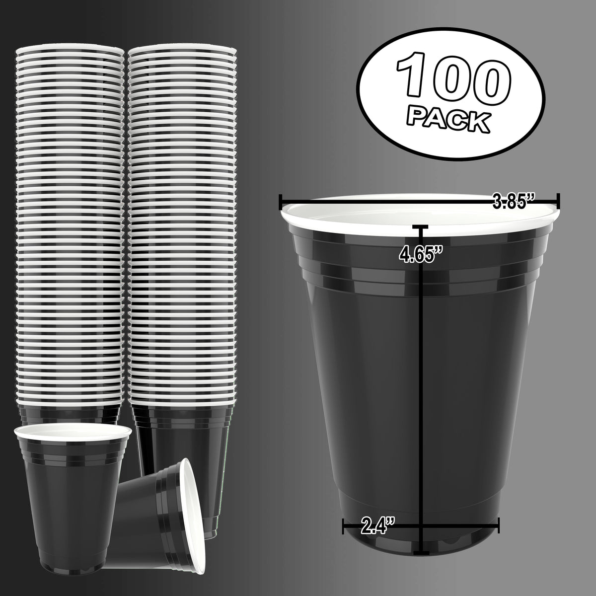 DURAMEG 16 oz Black Plastic Party Cups, 100 Count — product detail image 3