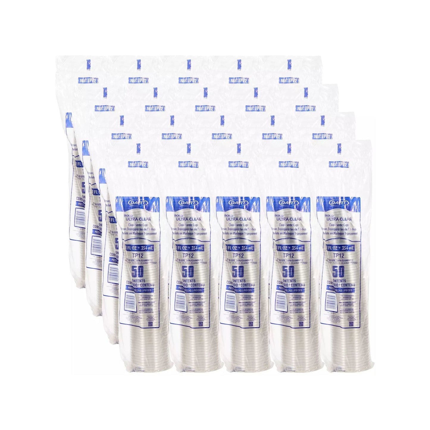 Clear PET Plastic Cold Cup 12 oz 1000 Count - Disposable | Solo Ultra Clear TP12