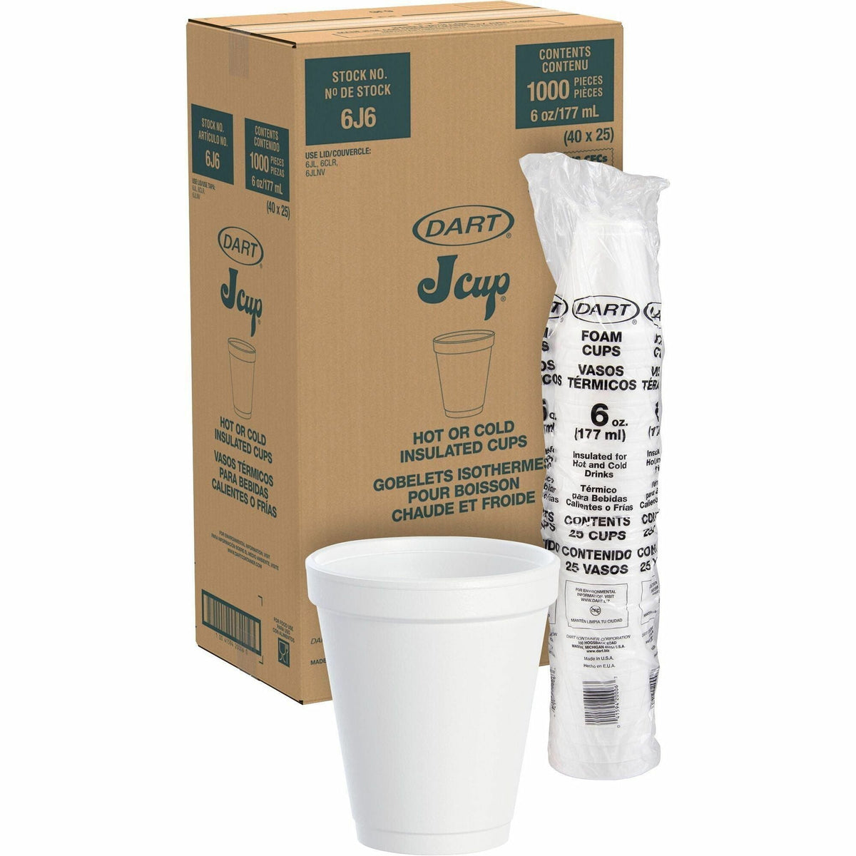Dart 6 oz White Insulated Foam Cups, 1000 Count – 6J6 – product image