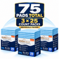 DURAMEG 75 disposable underpads packaged as three 25-count packs