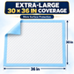 DURAMEG 30x36 disposable underpad dimensions and extra-large surface coverage