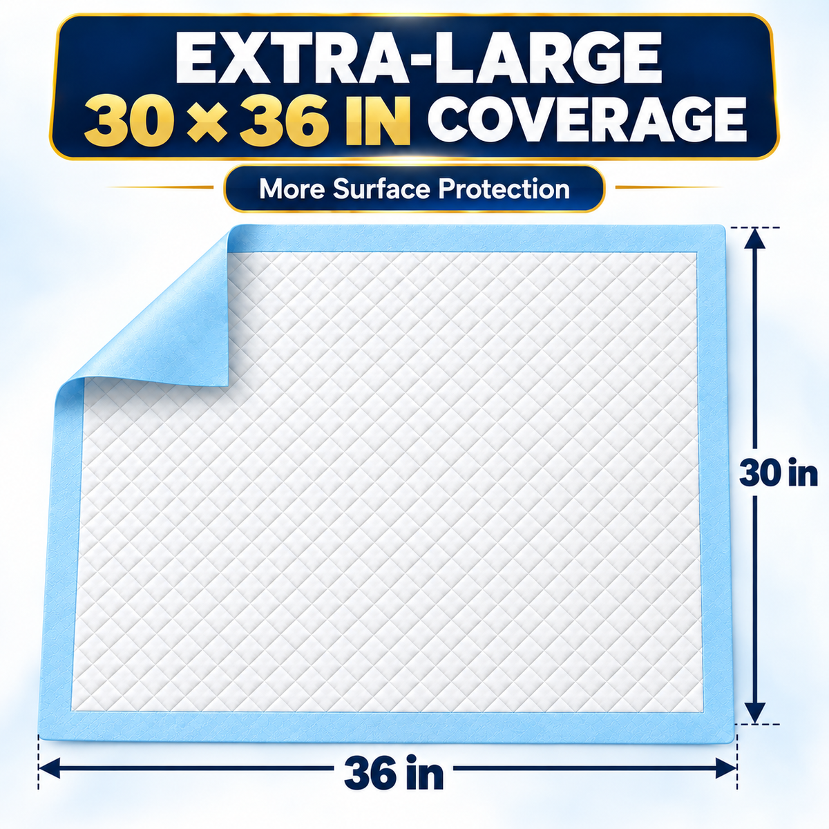 DURAMEG 30x36 disposable underpad dimensions and extra-large surface coverage