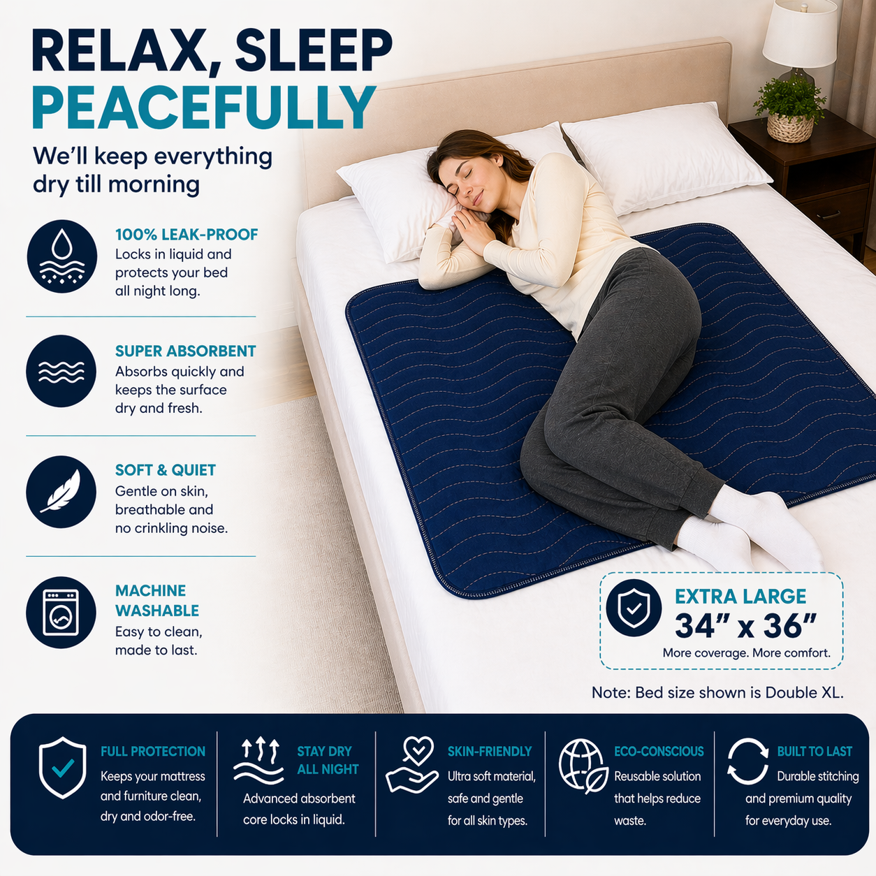 DURAMEG 34 x 36 washable bed pad for comfortable overnight protection