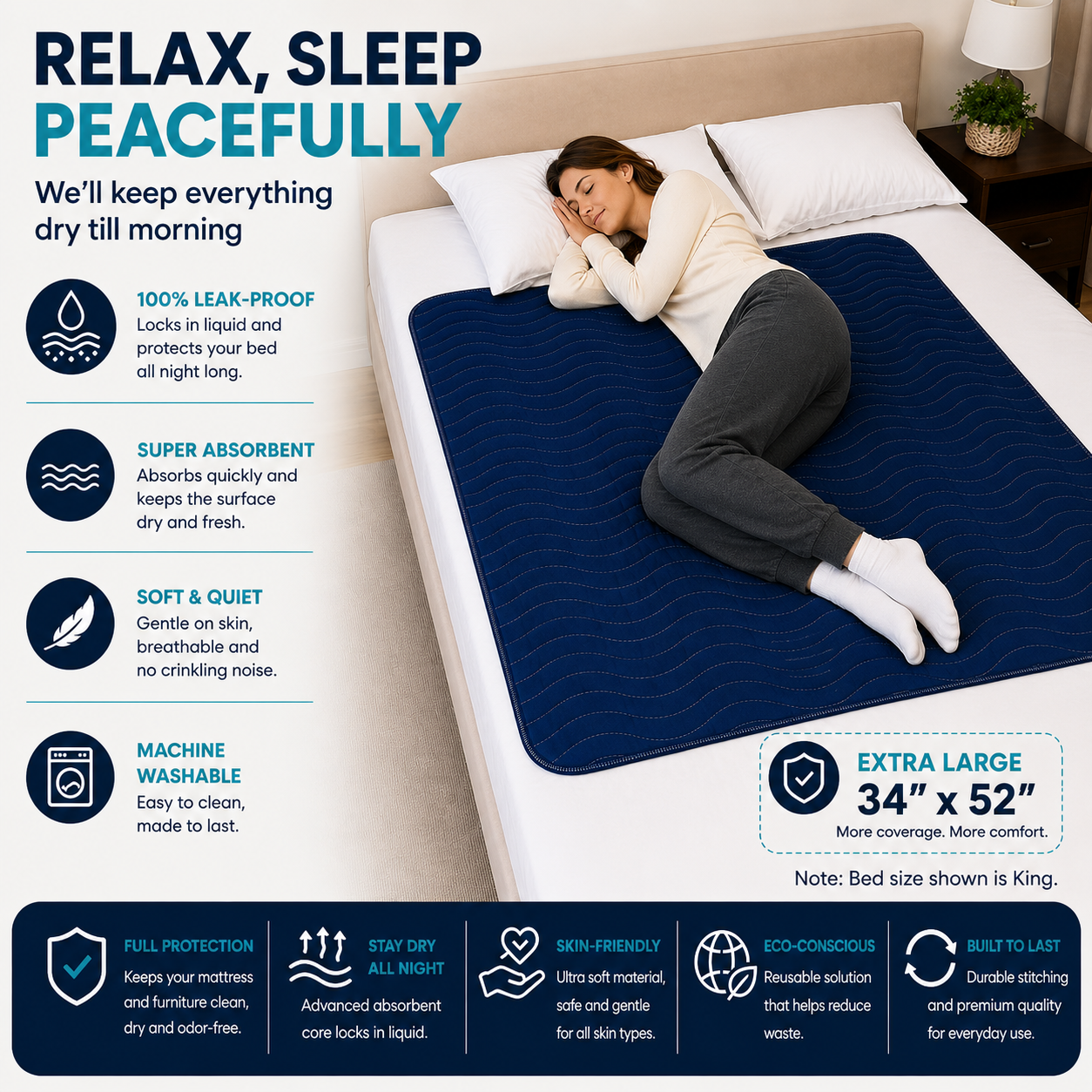 DURAMEG extra large 34 x 52 washable bed pad for overnight adult incontinence protection