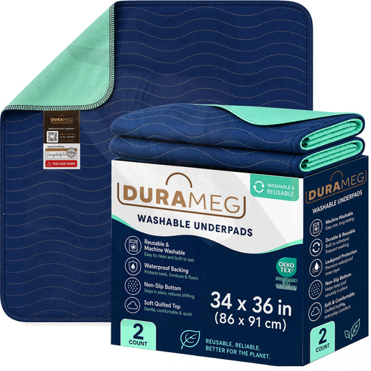 DURAMEG adult washable underpads 34 x 36 inch 2 pack navy and green