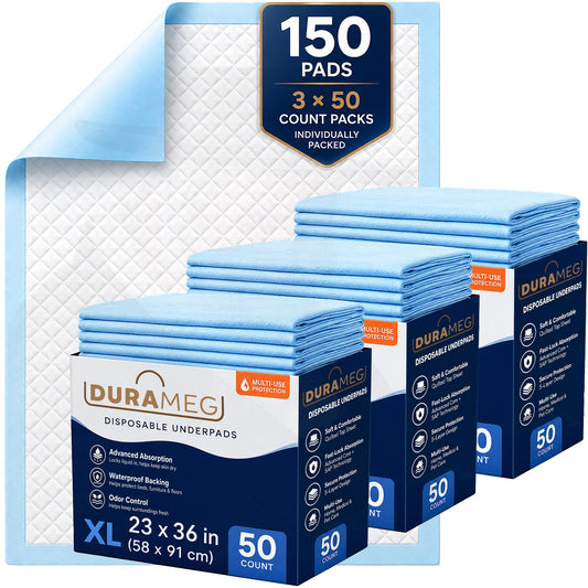DURAMEG disposable underpads 23x36 inch, 150 count in three 50-count packs