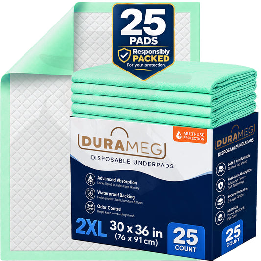DURAMEG green heavy-duty disposable underpads 30x36 inch, 25 count single pack