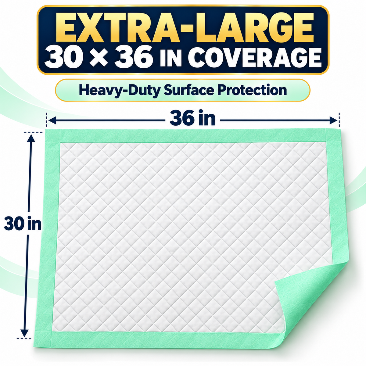 DURAMEG green heavy-duty disposable underpad 30x36 dimensions and coverage