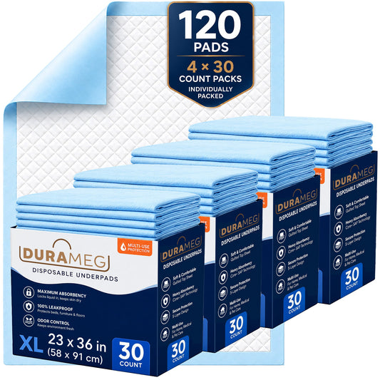 DURAMEG disposable underpads 23x36 inches, 120 count, four packs of 30