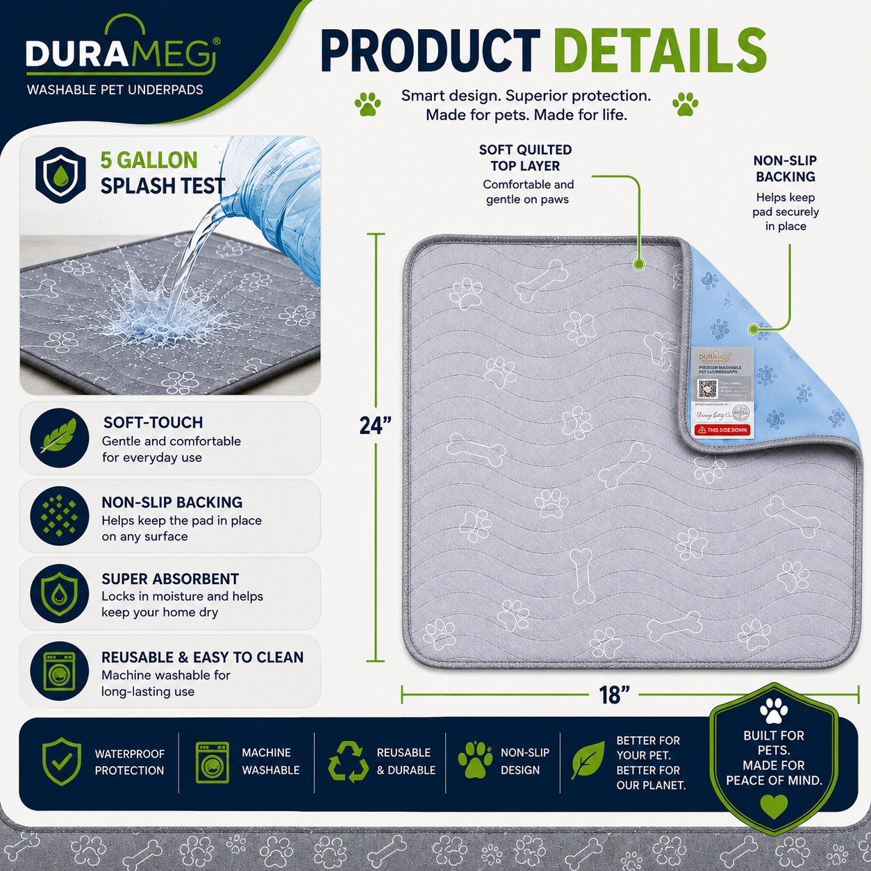DURAMEG 18 x 24 washable pet pad product details