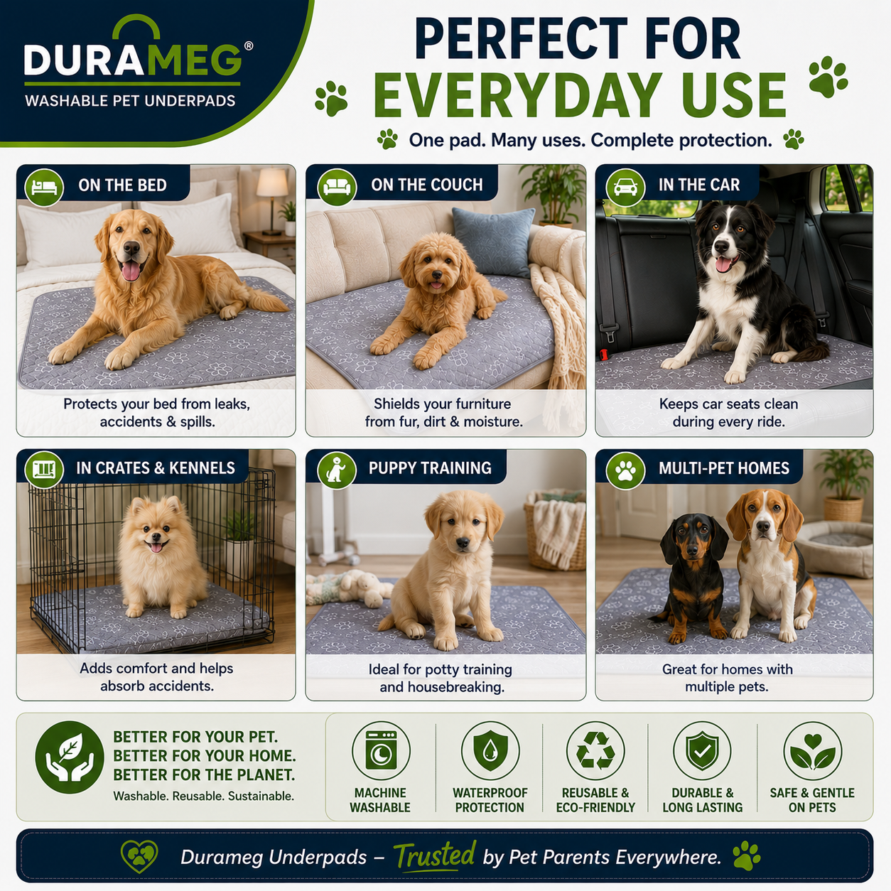 Everyday uses for DURAMEG washable puppy pads